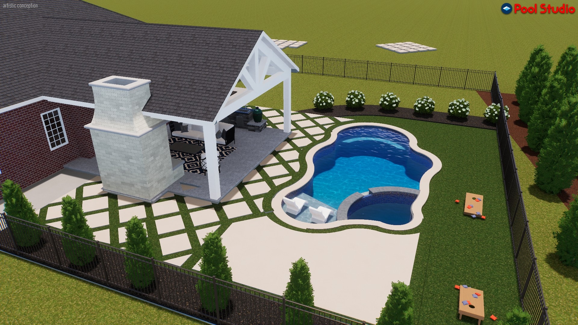 3D render of backyard pool design